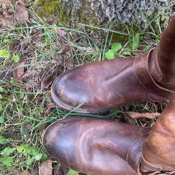 GUC Frye Veronica Back-Zip Tall Moto Boot Maple Brown Leather size 10 - Picture 8 of 12